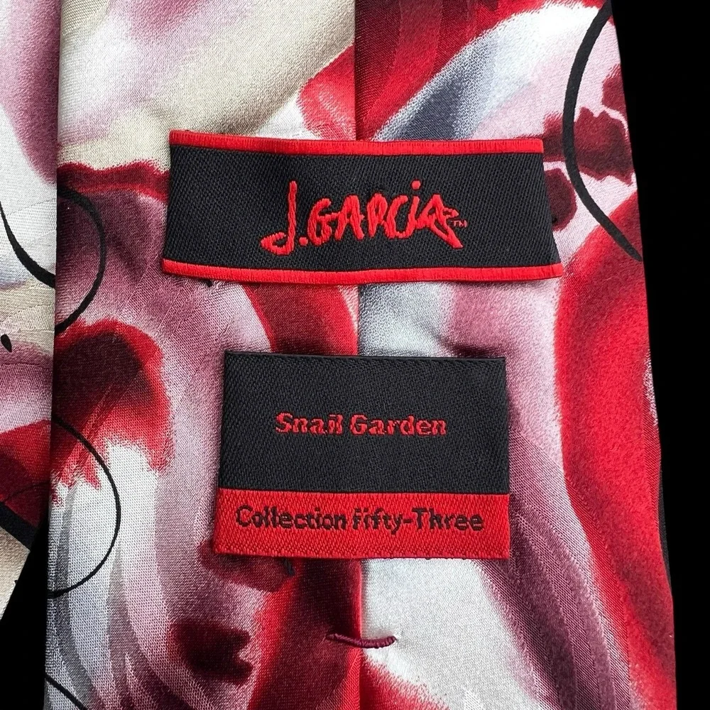 J. Garcia Snail Garden Collection 53, Men's 100% Silk Tie Red/Beige/Black